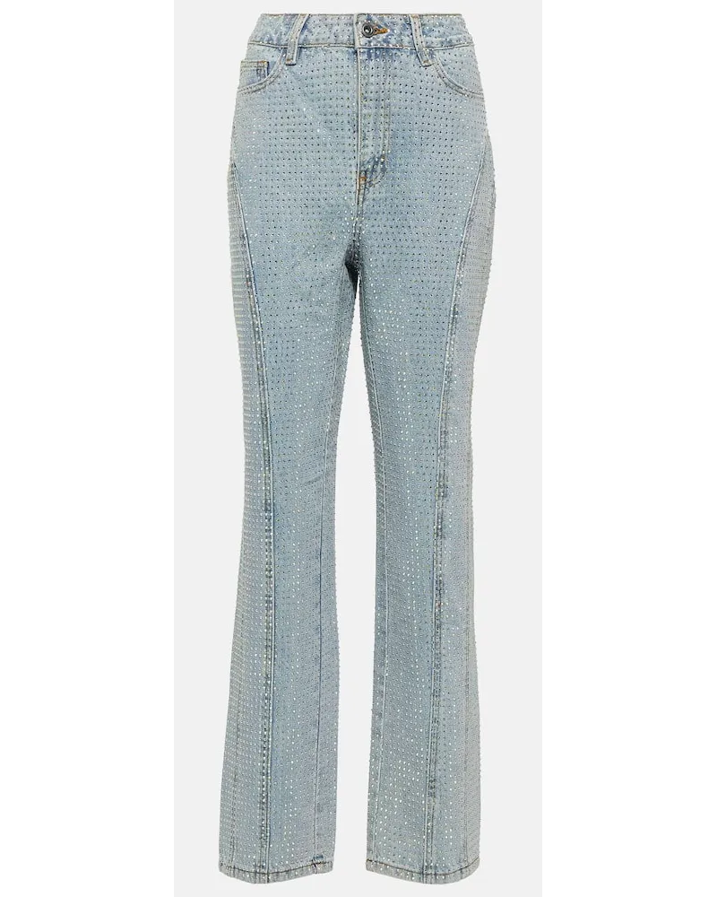Self-Portrait Verzierte High-Rise Straight Jeans Blau