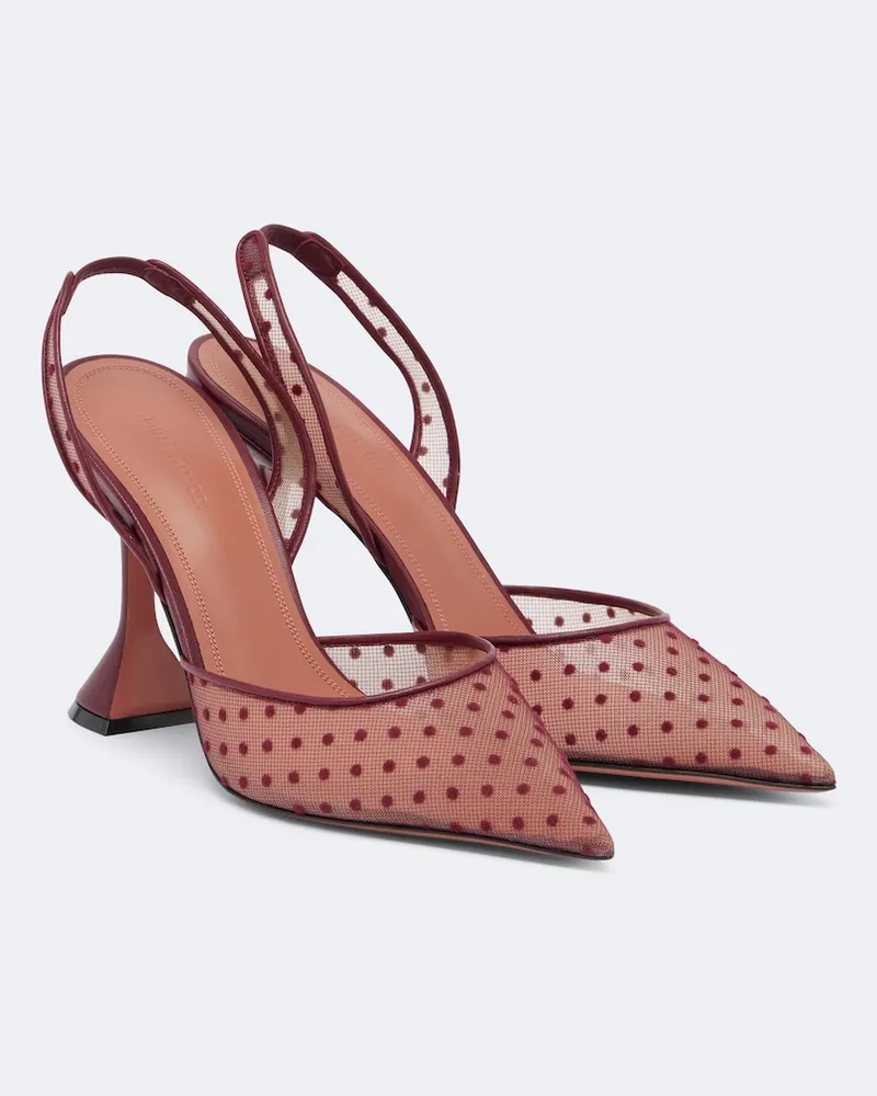 Amina Muaddi Slingback-Pumps Holli aus Point d'Esprit Burgunderrot