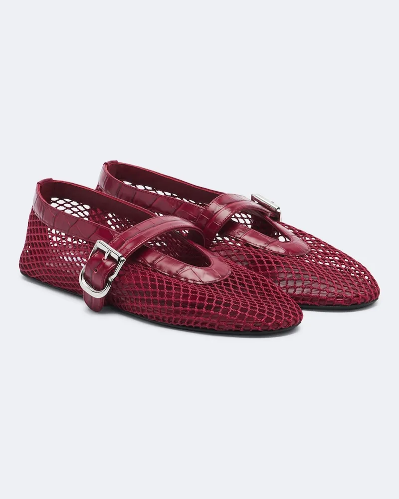Alaïa Alaïa Mary-Jane-Ballerinas aus Netzstoff mit Leder Burgunderrot