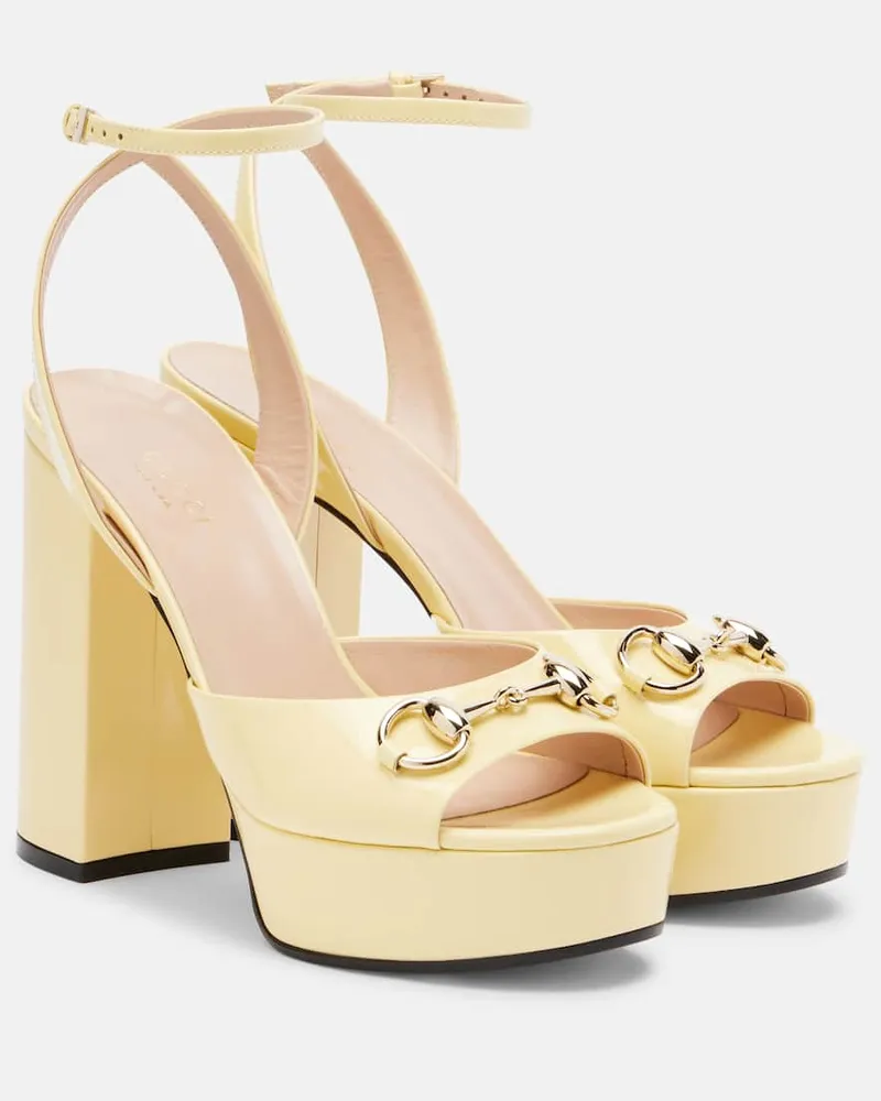 Gucci Plateausandalen Lady Horsebit 85 aus Lackleder Gelb
