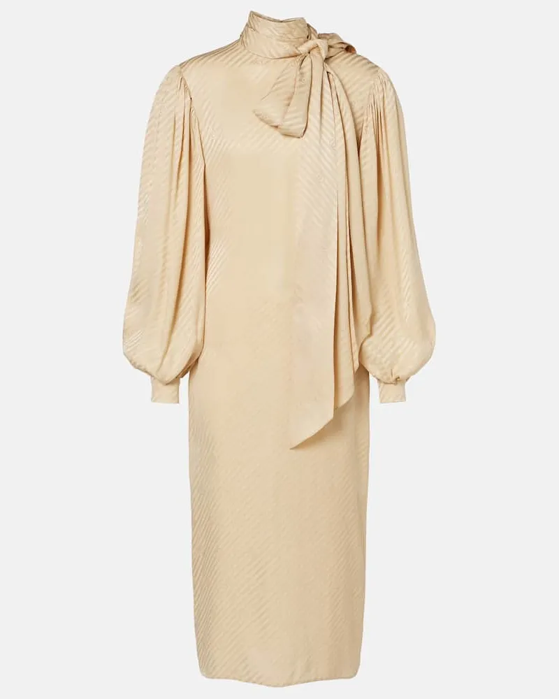 Gucci Midikleid GG aus Seiden-Jacquard Beige