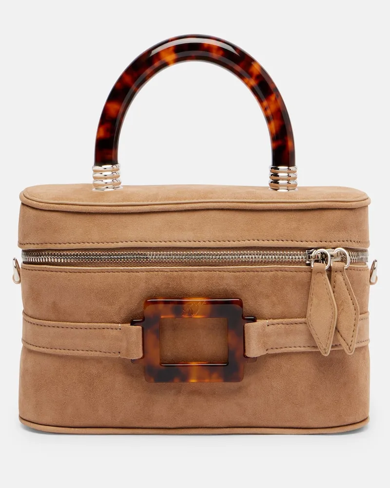 Roger Vivier Schultertasche Vanity Mini aus Veloursleder Beige