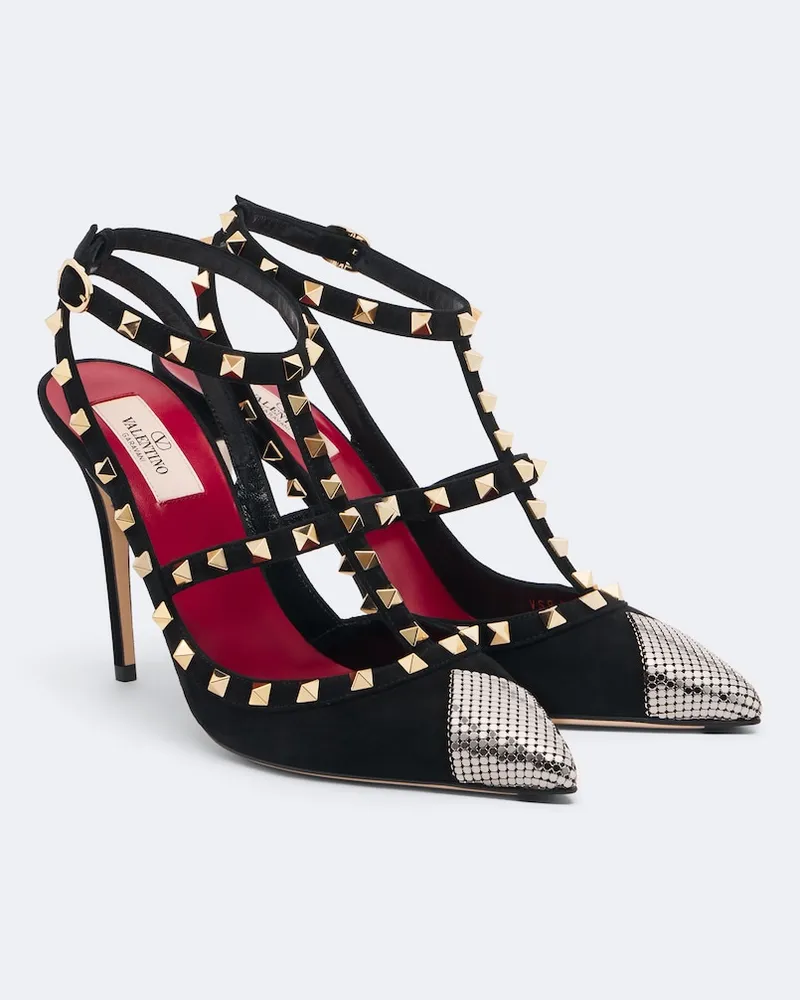Valentino Garavani Slingback-Pumps Rockstud aus Veloursleder Schwarz