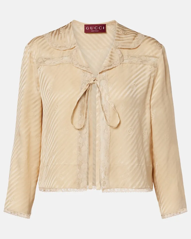 Gucci Top Interlocking G aus Seiden-Jacquard Beige