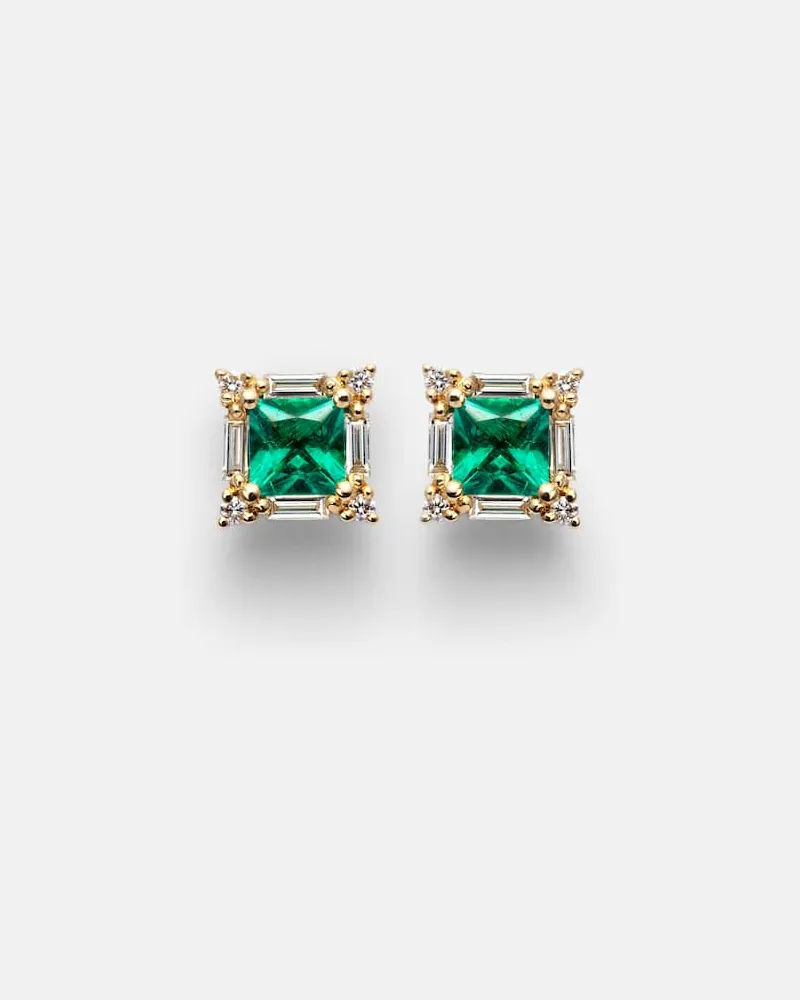 Suzanne Kalan Ohrringe aus 18kt Gelbgold mit Diamanten und Smaragden Grün