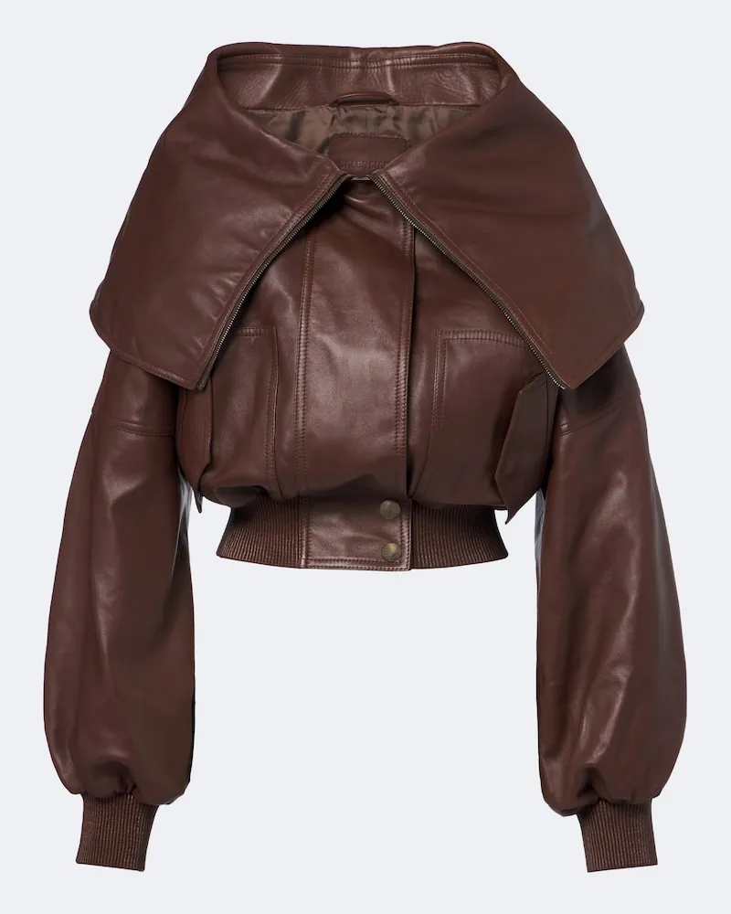 Balenciaga Cropped Blousonjacke aus Leder Braun