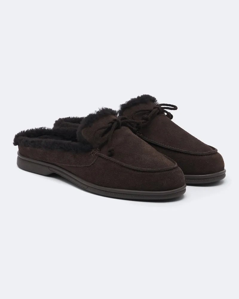 Yves Salomon Mules aus Veloursleder mit Shearling Braun