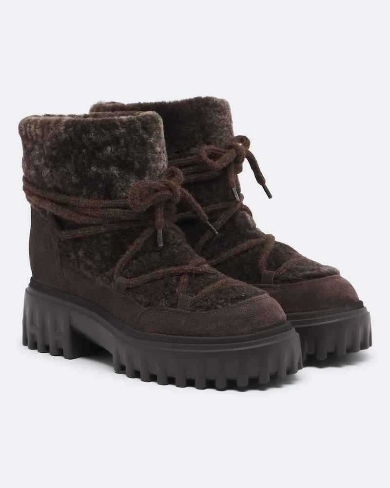 Hogan Ankle Boots H700 aus Shearling Braun