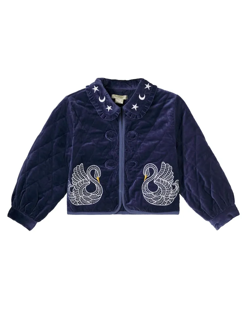 Stella McCartney Kids Bestickte Jacke aus Baumwollsamt Blau