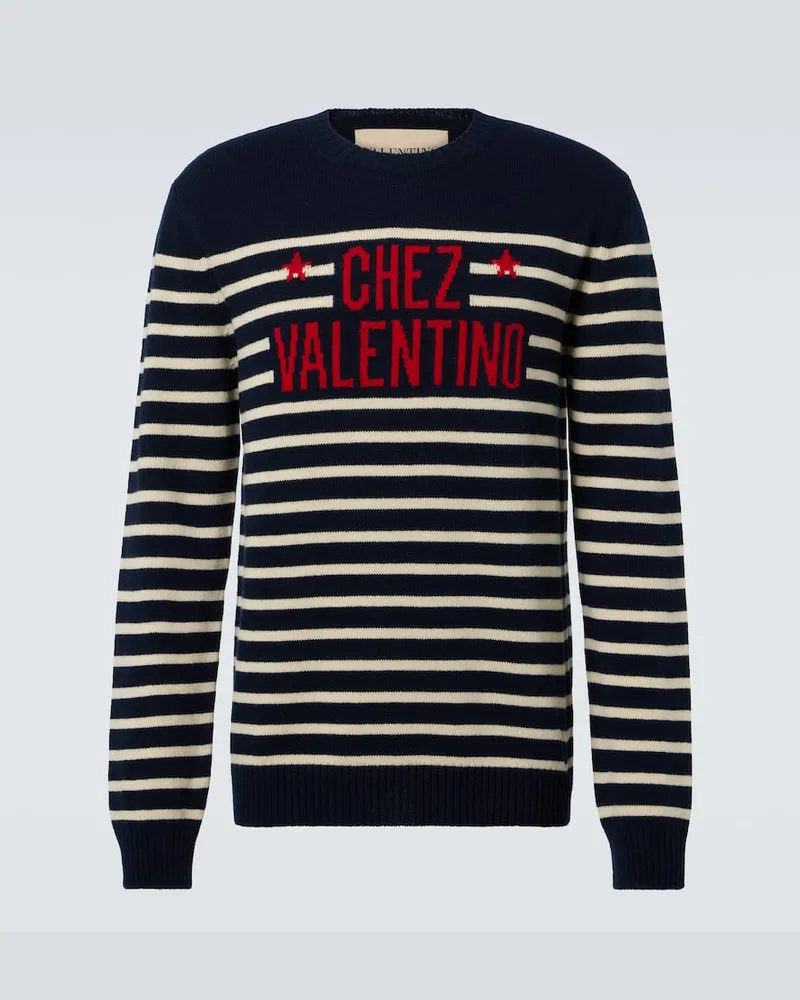 Valentino Garavani Pullover Chez Valentino aus Woll-Jacquard Blau