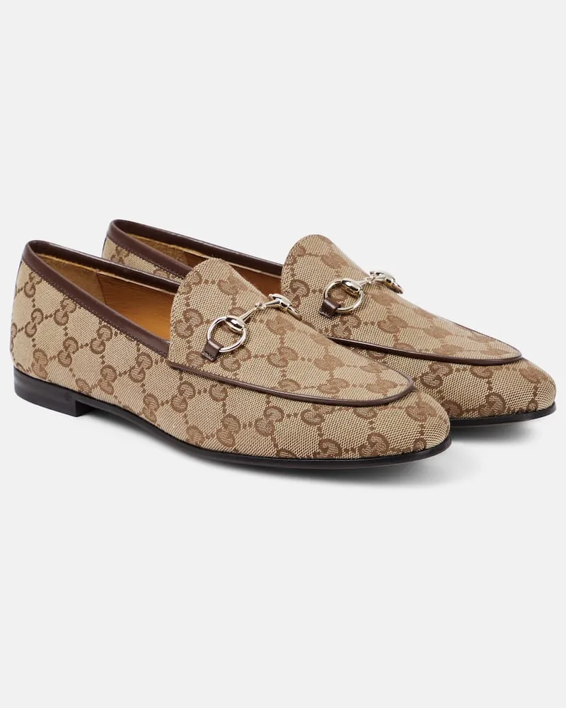 Gucci Loafers Gucci Jordaan Horsebit GG aus Canvas Neutral