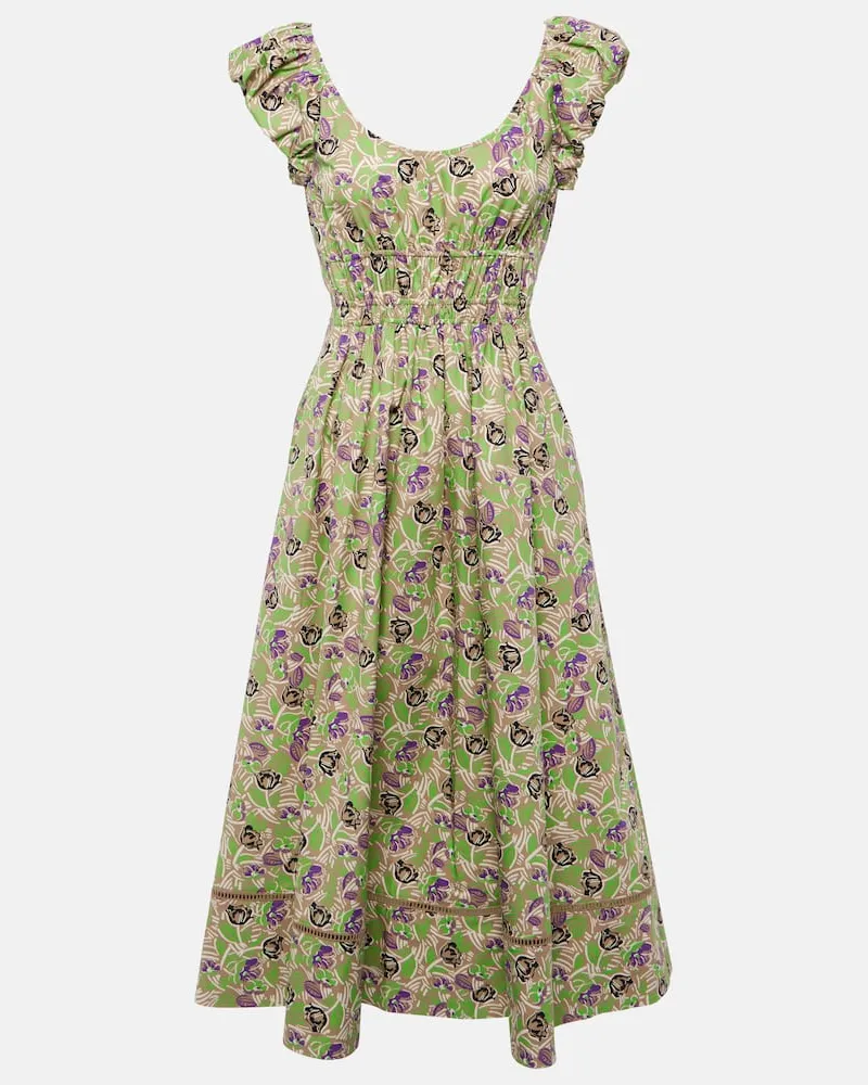 Tory Burch Bedrucktes Midikleid aus Baumwolle Grün