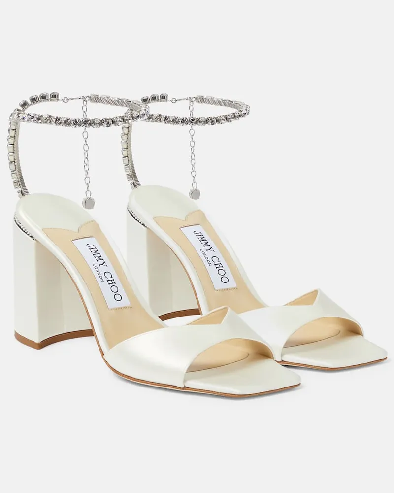Jimmy Choo Sandalen Saeda 85 aus Satin mit Kristallen Weiß