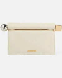 Jacquemus Clutch La Pochette Rond Carre aus Leder Weiss