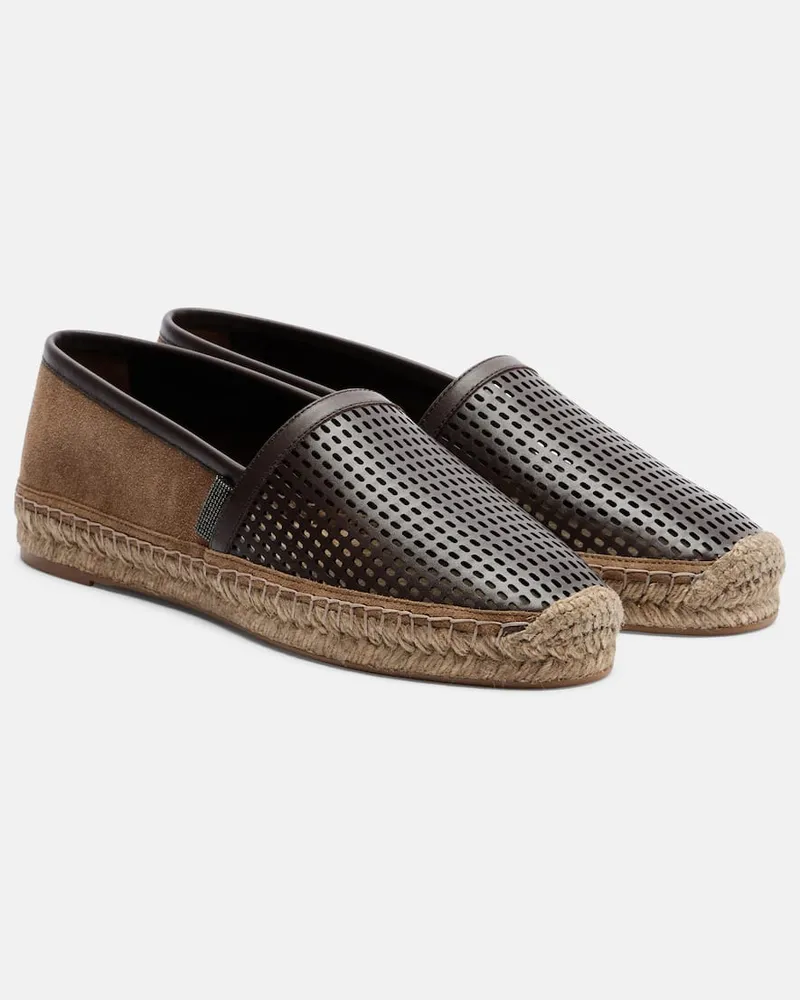 Brunello Cucinelli Espadrilles Monili aus Leder und Veloursleder Braun