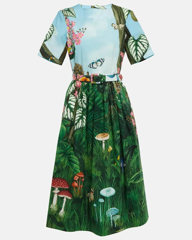 Oscar de la Renta Midikleid aus einem Baumwollgemisch Multicolor