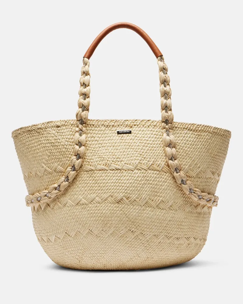 Aquazzura Tote Bag Isla aus Raffiabast Beige