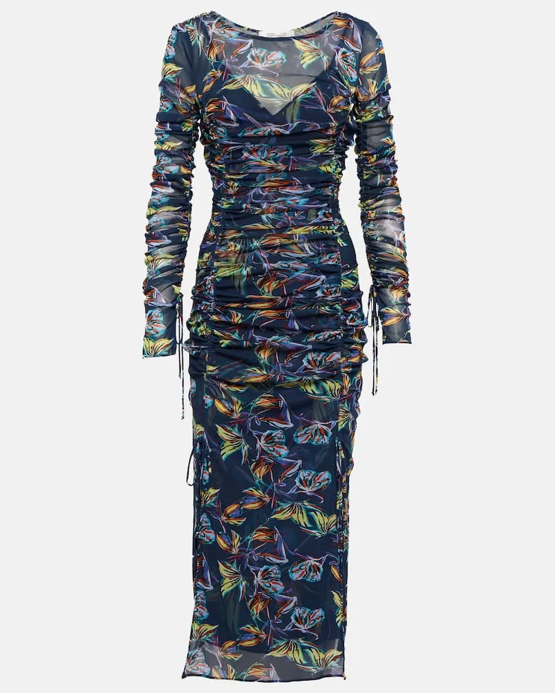 Diane von Furstenberg Bedrucktes Midikleid Corinne aus Mesh Blau