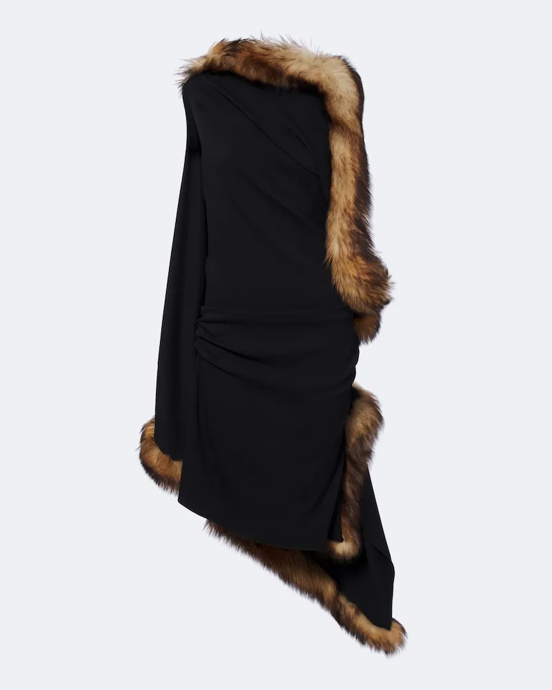 Loewe Cape-Midikleid mit Shearling Schwarz