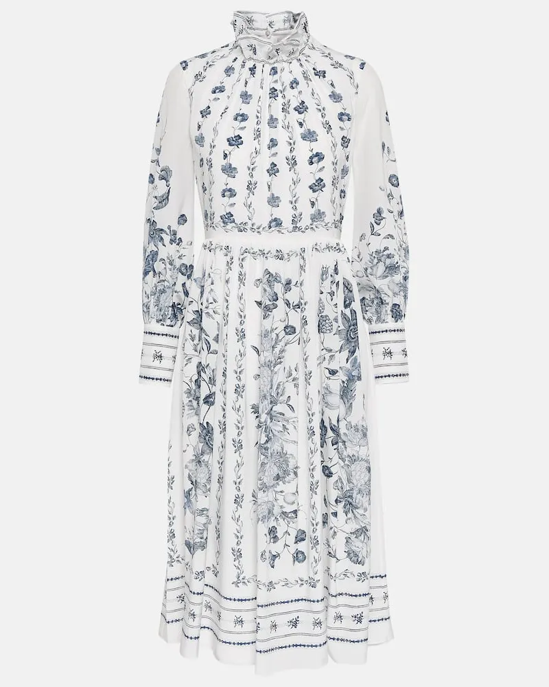 Erdem Bedrucktes Midikleid aus Crêpe de Chine Weiß