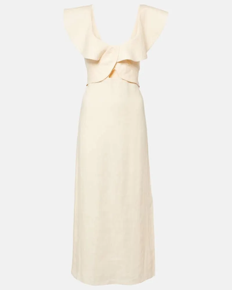 Johanna Ortiz Midikleid aus Leinen Beige