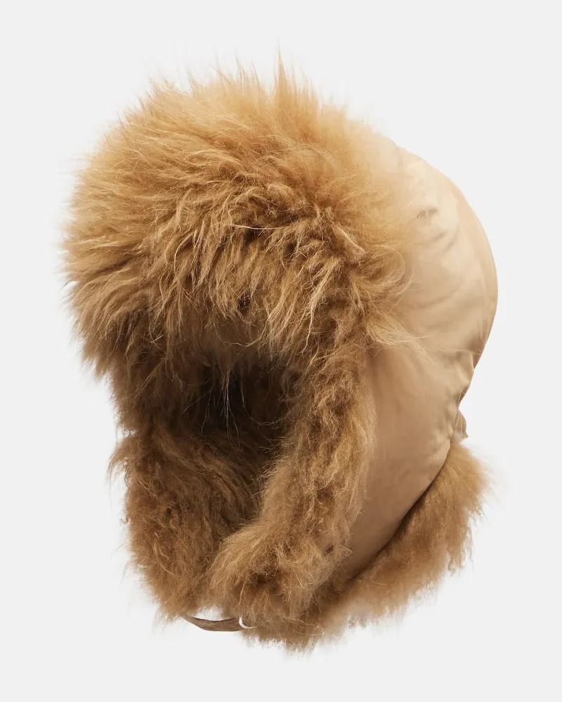 Yves Salomon Mütze mit Shearling Beige