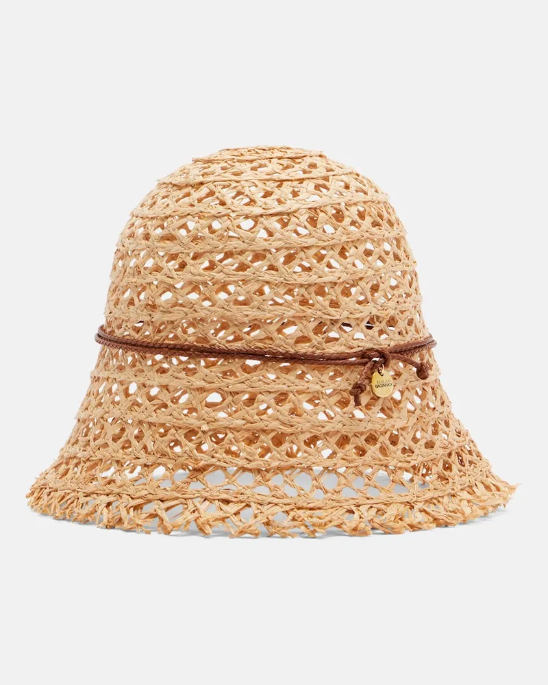 RUSLAN BAGINSKIY Hut aus Stroh mit Leder Beige