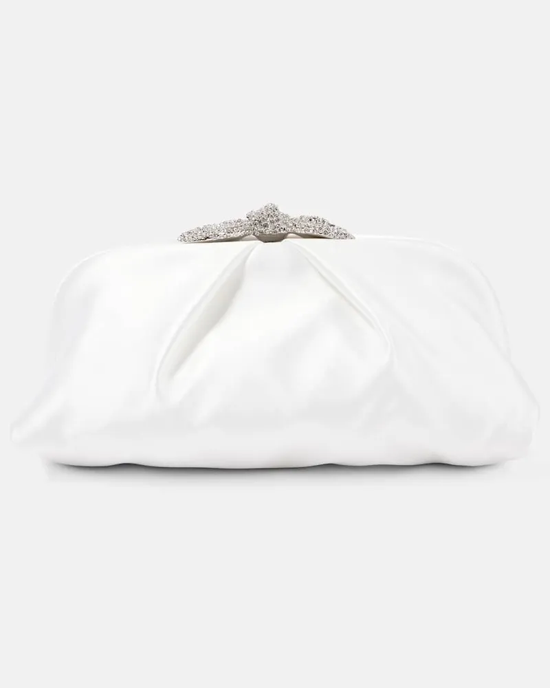 Aquazzura Clutch Very Bow Tie aus Satin mit Kristallen Weiß