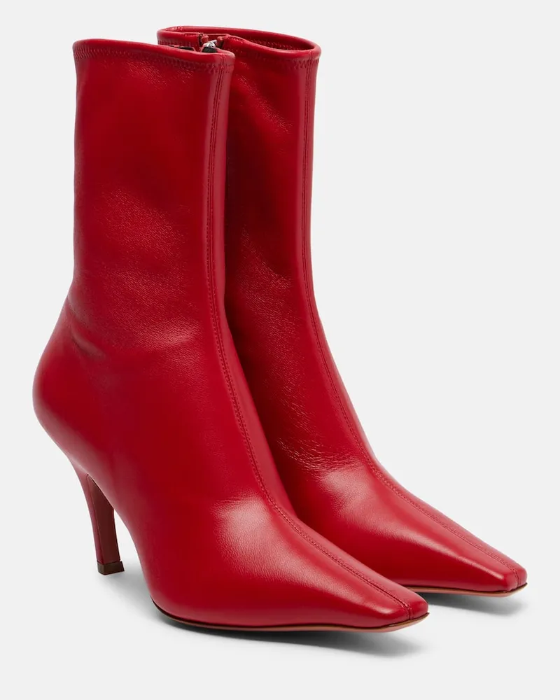 Amina Muaddi Ankle Boots Jamie 80 aus Leder Rot