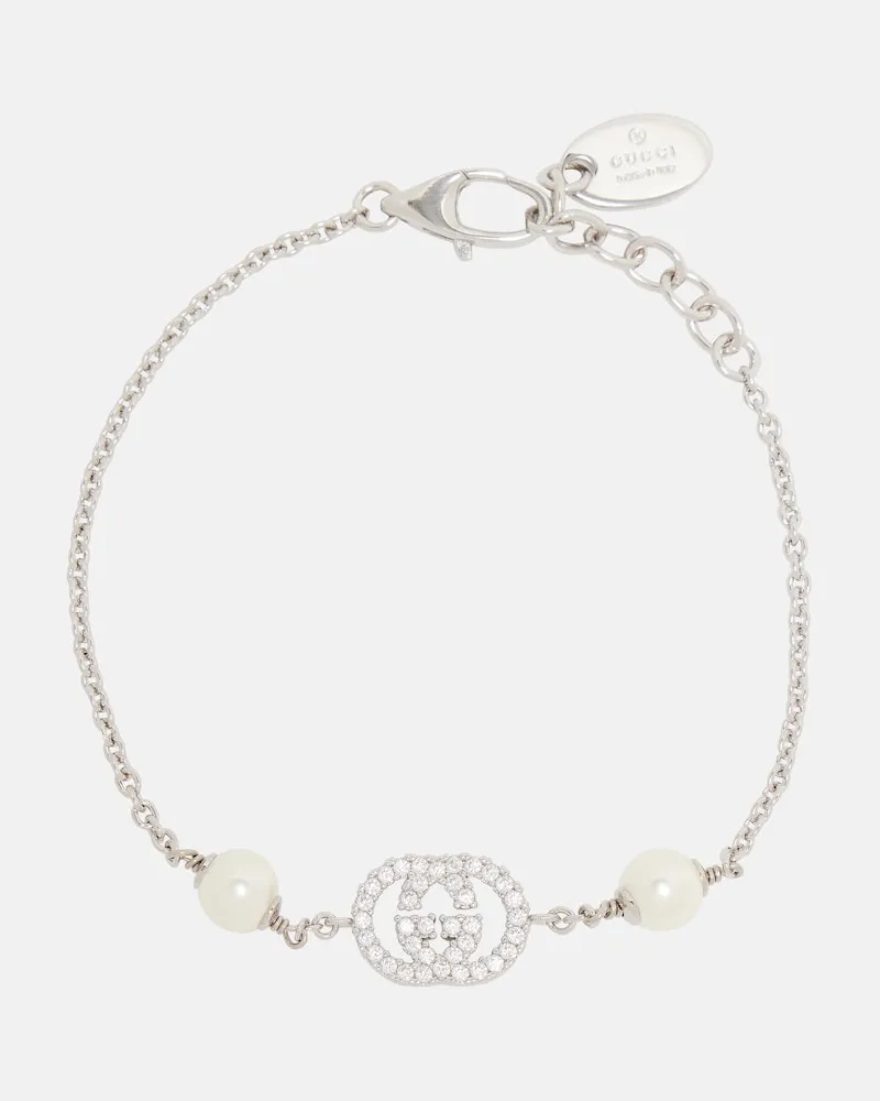 Gucci Armband Interlocking G mit Kristallen Silber