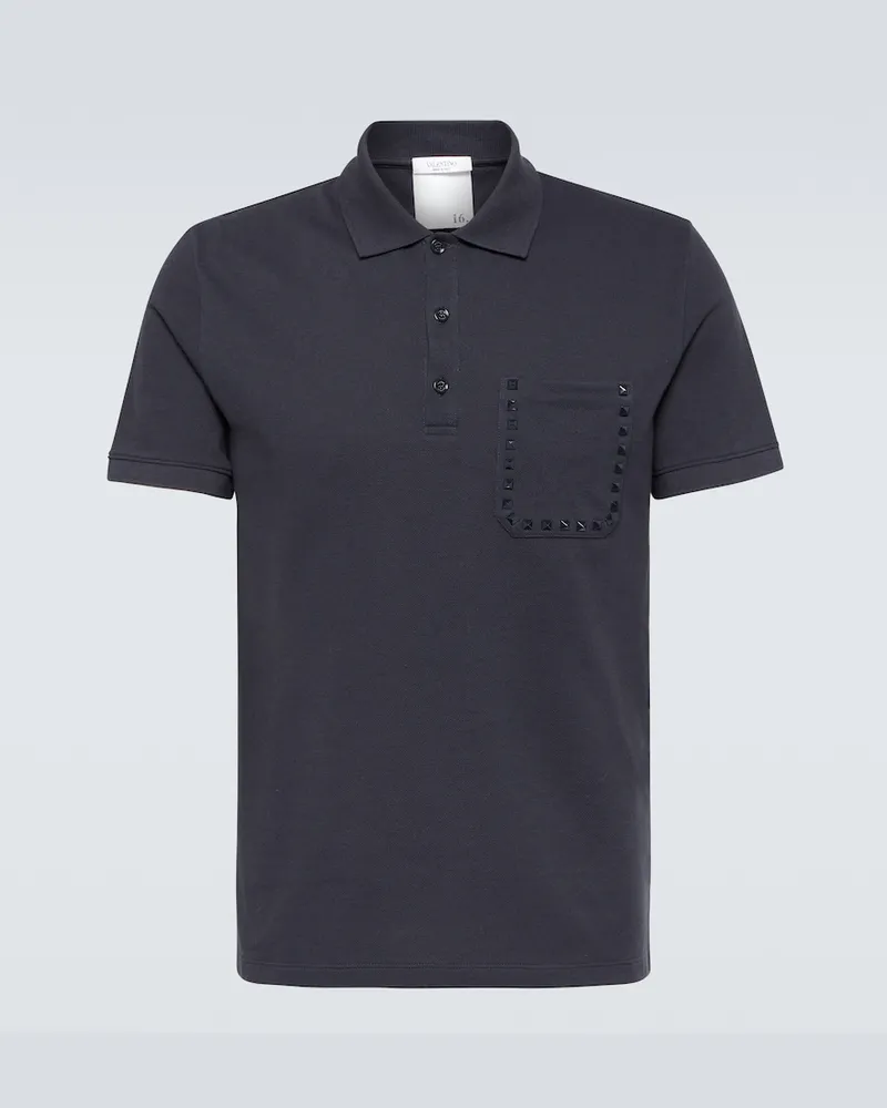 Valentino Garavani Polohemd Rockstud aus Baumwolle Blau
