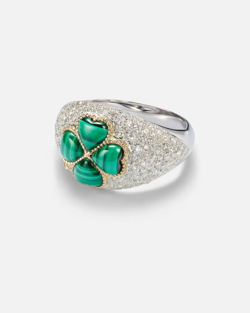 Yvonne Léon Yvonne Léon Ring aus 9kt Weißgold mit Diamanten und Malachit Silber