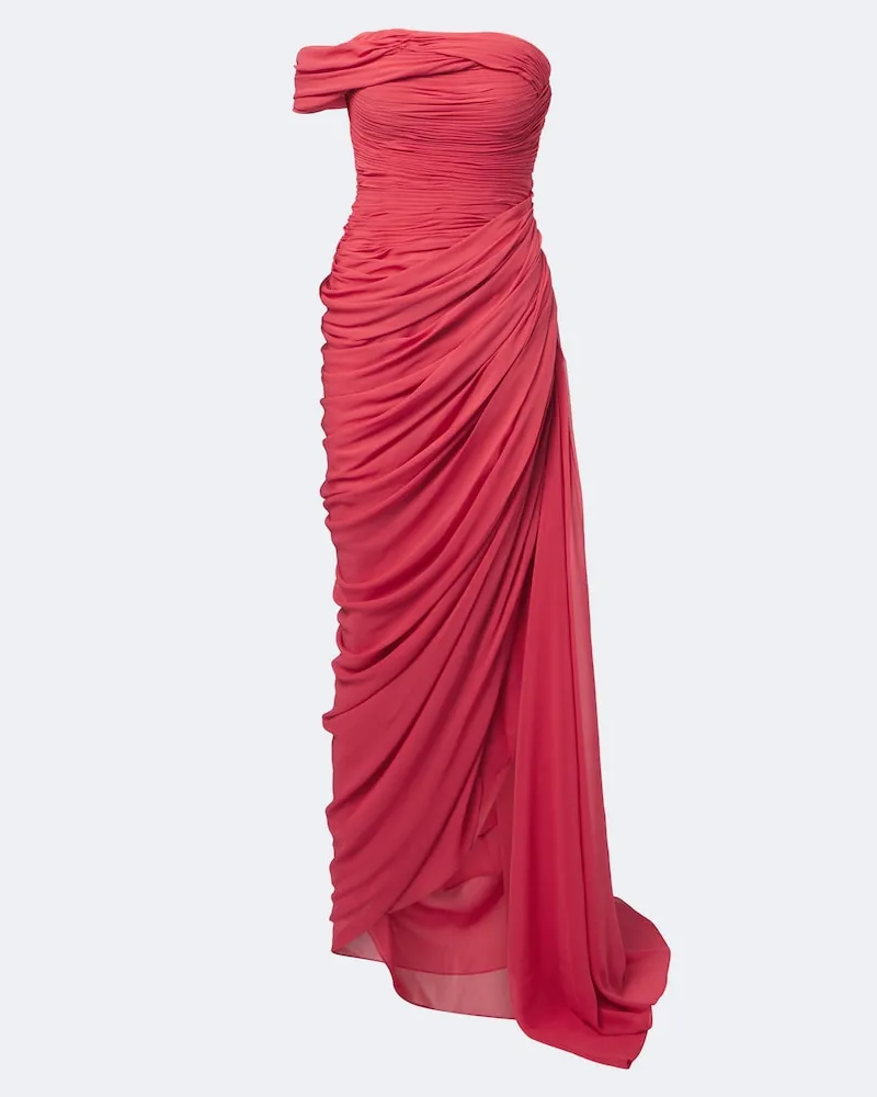 Oscar de la Renta Off-Shoulder Robe aus Seidengeorgette Rosa