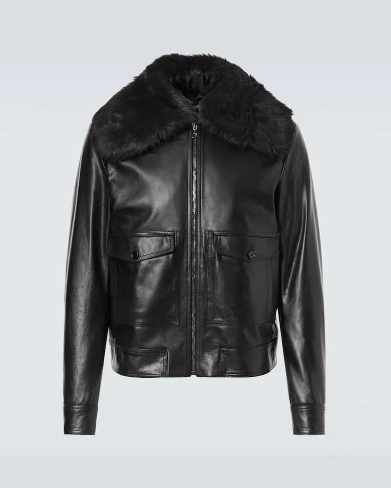 Dolce & Gabbana Lederjacke mit Shearling Schwarz
