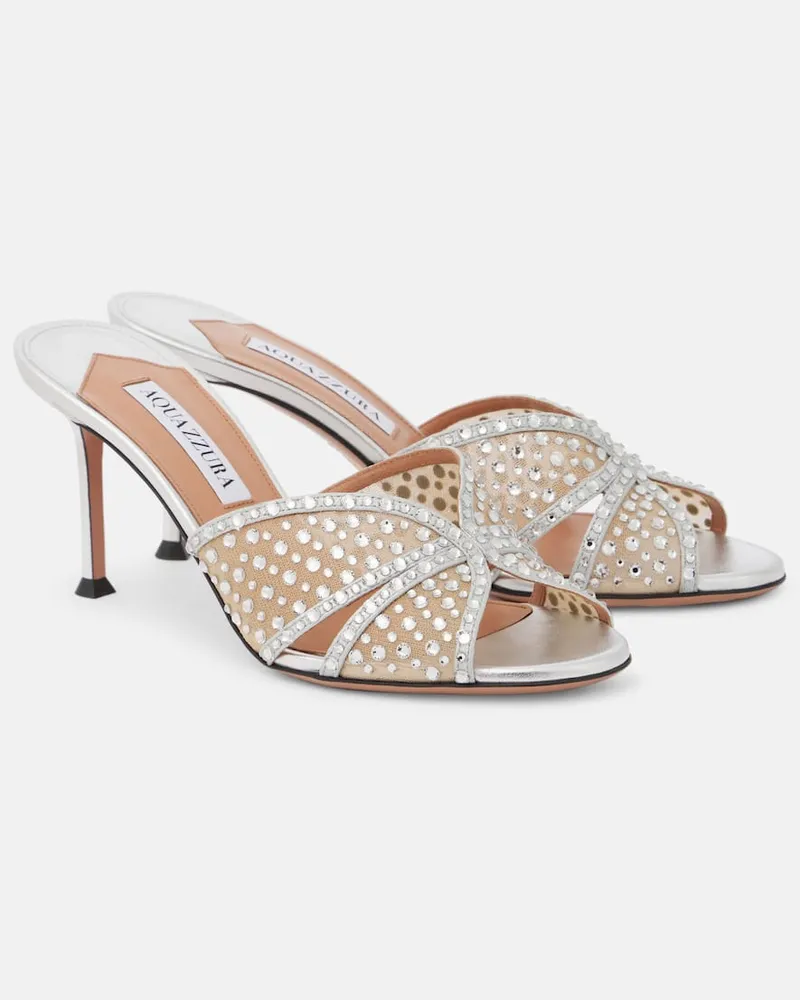 Aquazzura Pantoletten Crystal Lover 75 mit Kristallen Silber
