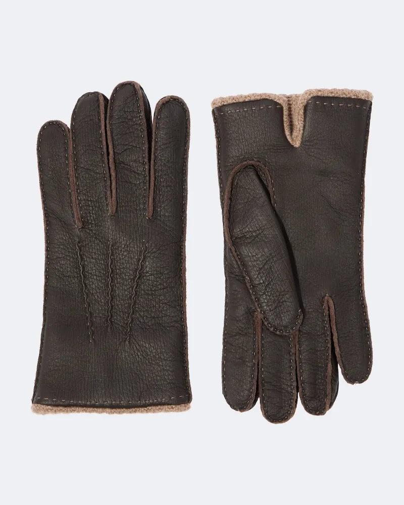 Thom Sweeney Handschuhe aus Leder und Kaschmir Braun