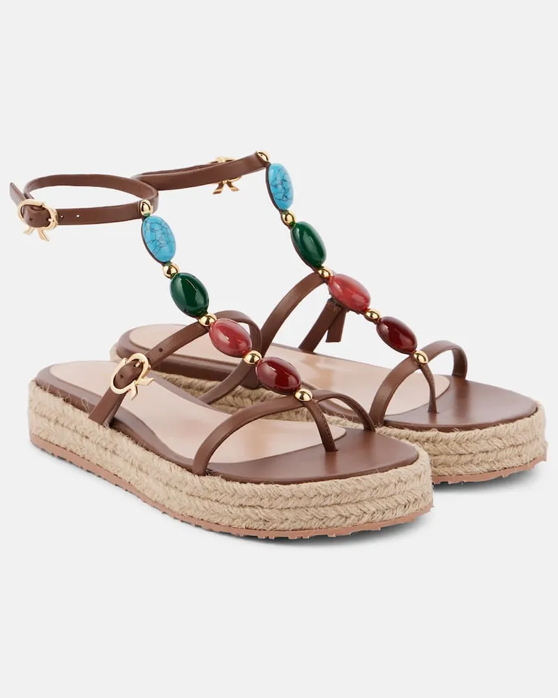 Gianvito Rossi Verzierte Espadrille-Sandalen Shanti aus Leder Beige