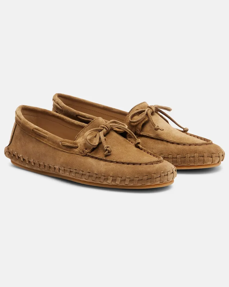 Le Monde Béryl Le Monde Béryl Bestickte Mokassins Driver aus Veloursleder Beige