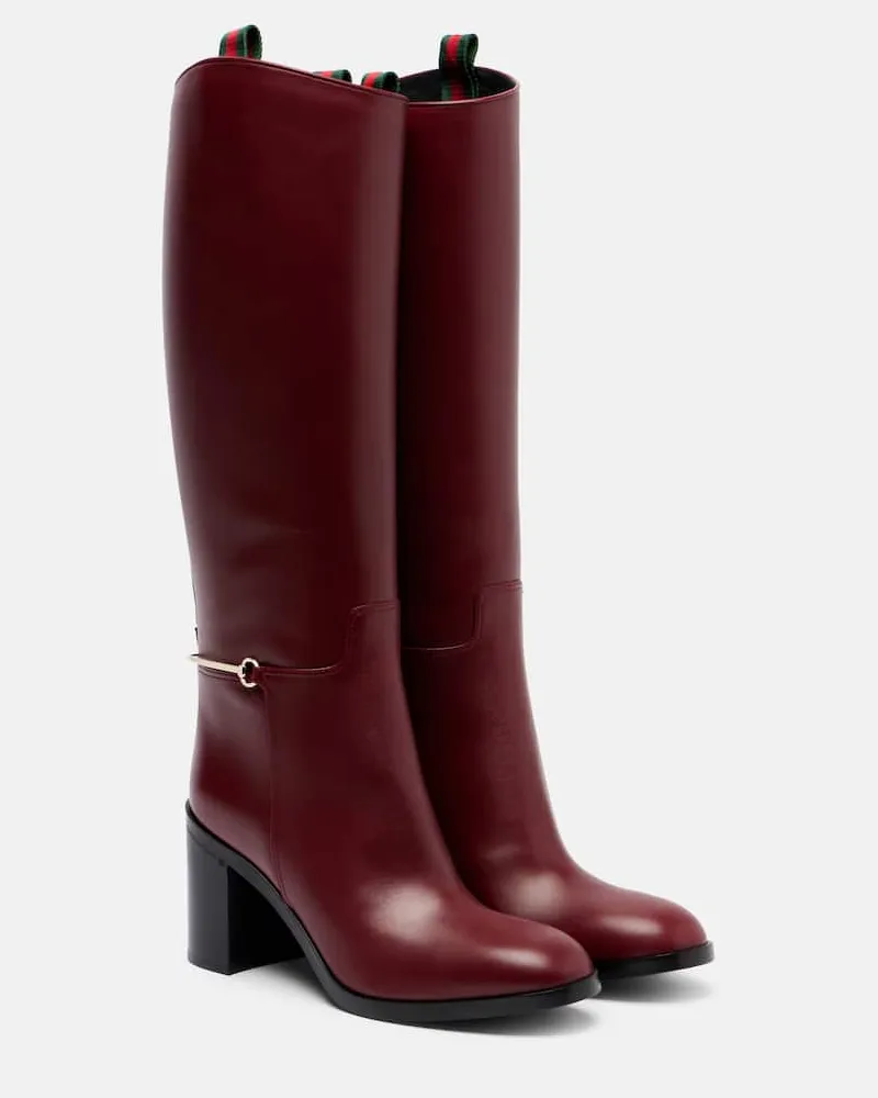 Gucci Stiefel Horsebit aus Leder Burgunderrot