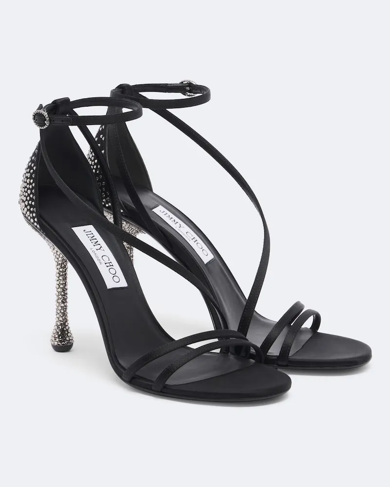 Jimmy Choo Sandalen Zelia aus Satin mit Kristallen Schwarz