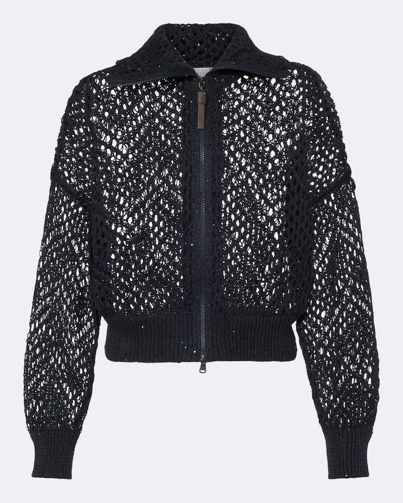 Brunello Cucinelli Cardigan aus einem Leinengemisch mit Pailletten Blau