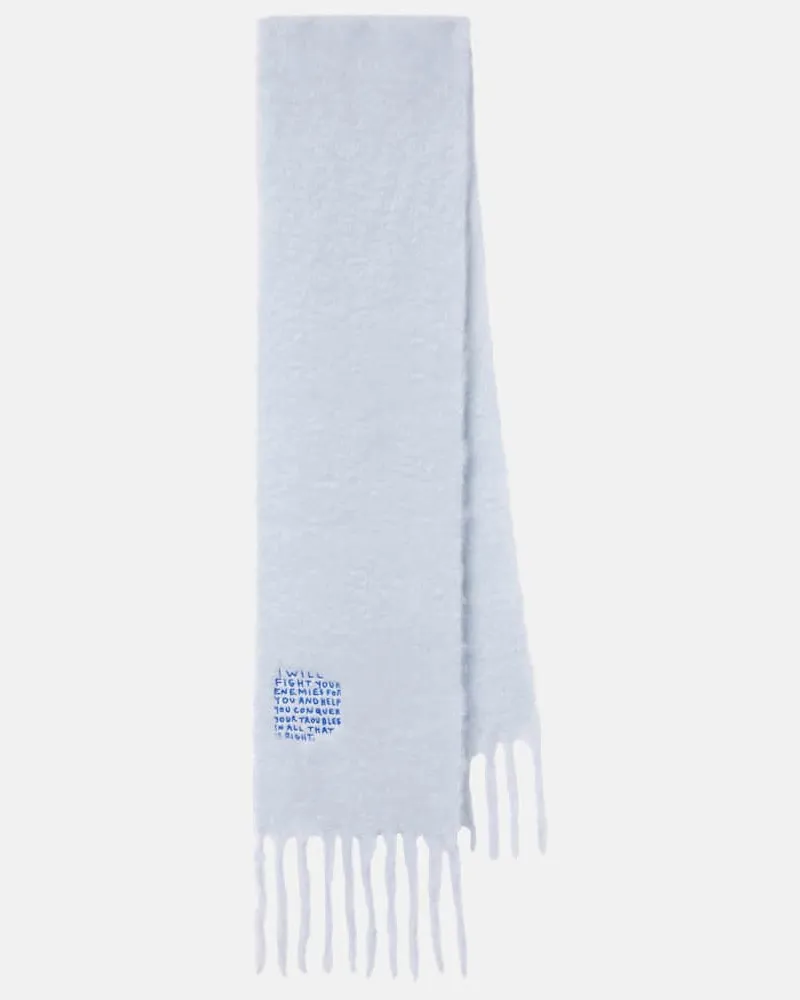 Loewe Bestickter Schal aus Mohair und Wolle Blau