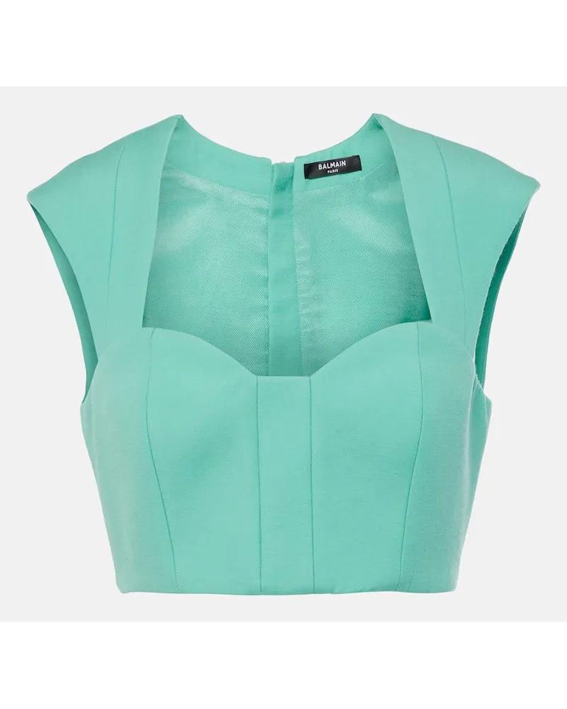 Balmain Cropped-Top aus Wolle Blau