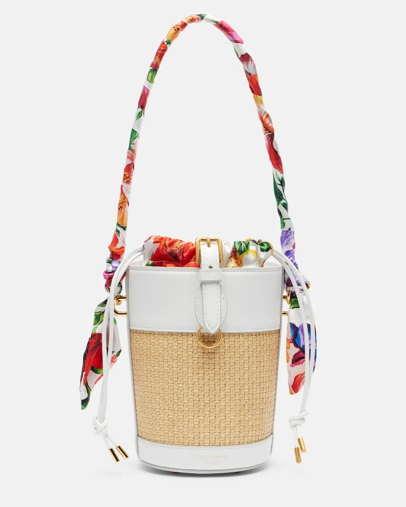 Dolce & Gabbana Bucket Bag Secchiello Small aus Raffiabast Weiß
