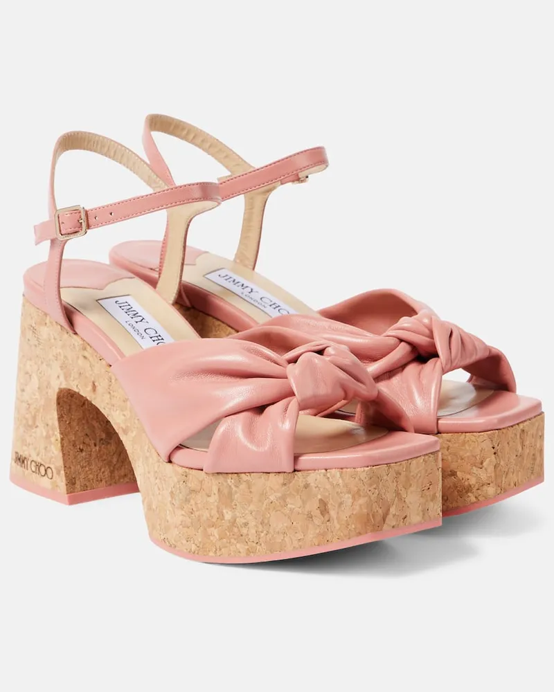 Jimmy Choo Plateausandalen Heloise 95 aus Leder Rosa