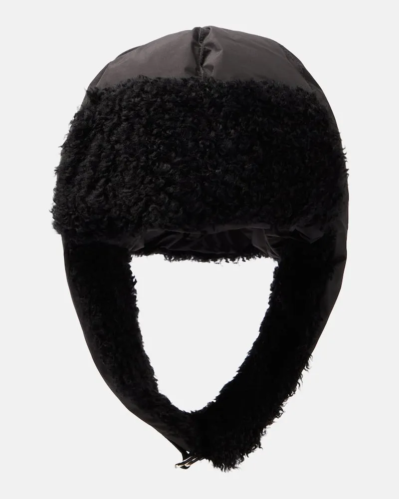 Yves Salomon Mütze mit Shearling Schwarz