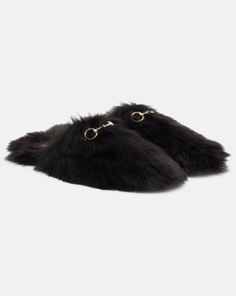 Gucci Slippers Horsebit aus Shearling Braun