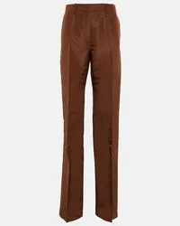 Valentino Garavani High-Rise-Hose aus Seide Braun