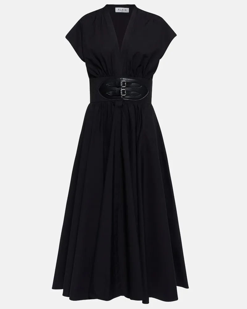 Alaïa Alaïa Midikleid aus Baumwollpopeline Schwarz