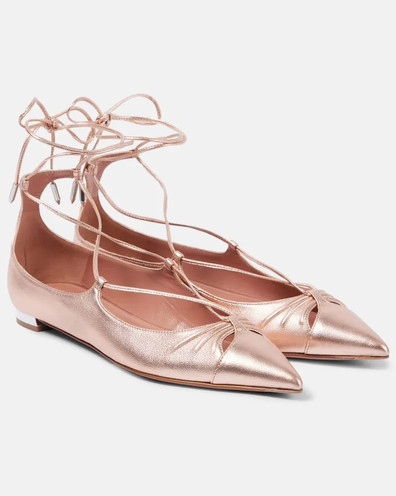 Aquazzura Ballerinas Gabi aus Metallic-Leder Nude